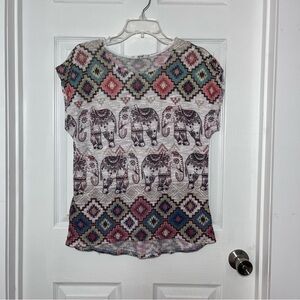 Papaya Multicolor Geometric Elephant Print Top